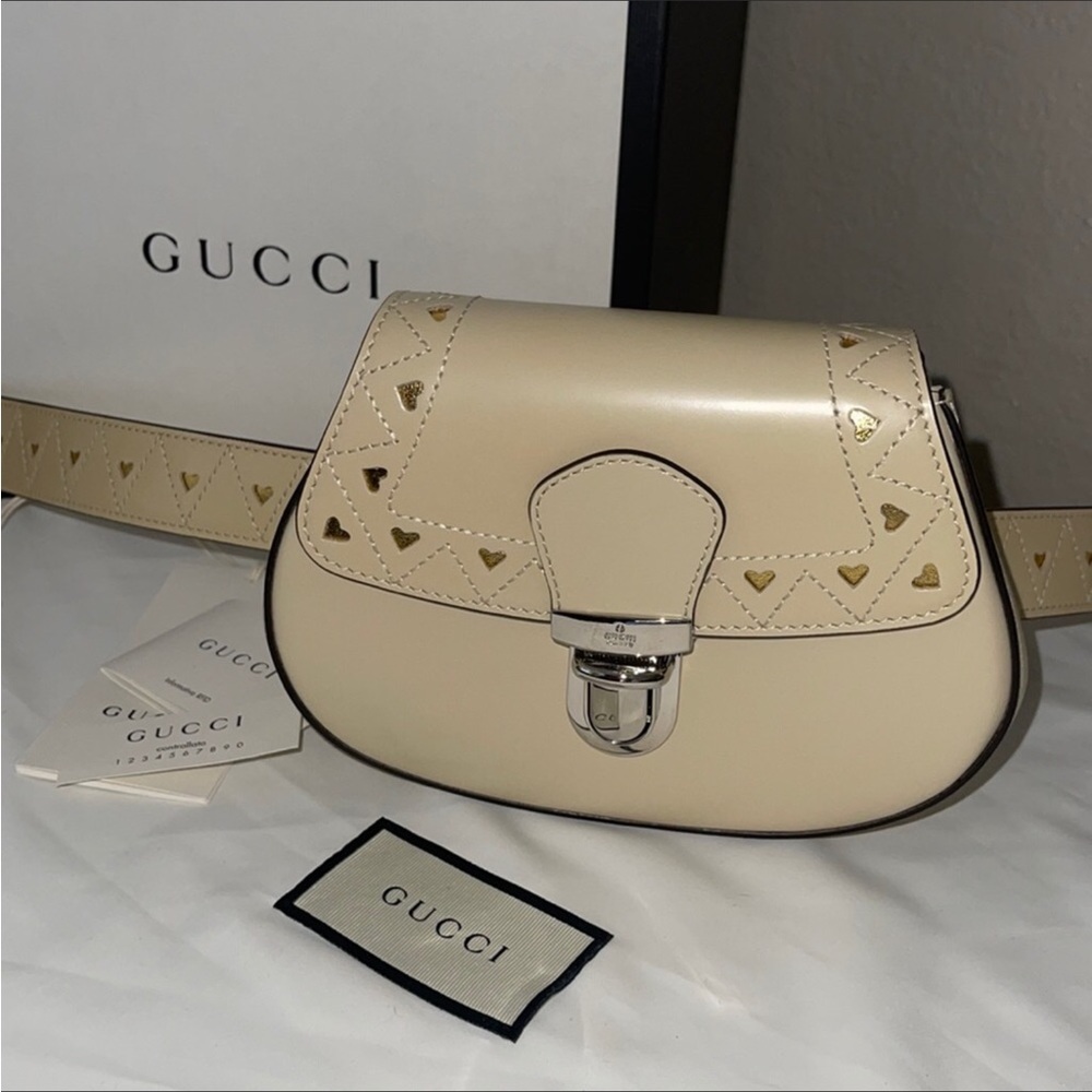Authentic! Gucci Cream Calfskin Padlock Belt Bum Bag